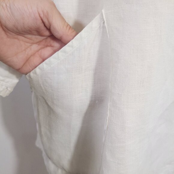 Cynthia Rowley Women's Size M White Linen 3/4 Sleeve Ruffle V-Neck Pockets Top - Picture 6 of 15